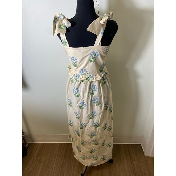 Tuckernuck Cream Blue Cotton Long Sundress Sz M - Picture 3 of 5